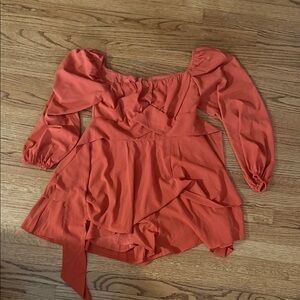 Women's Rust Orange Puff-Sleeve Wrap Top